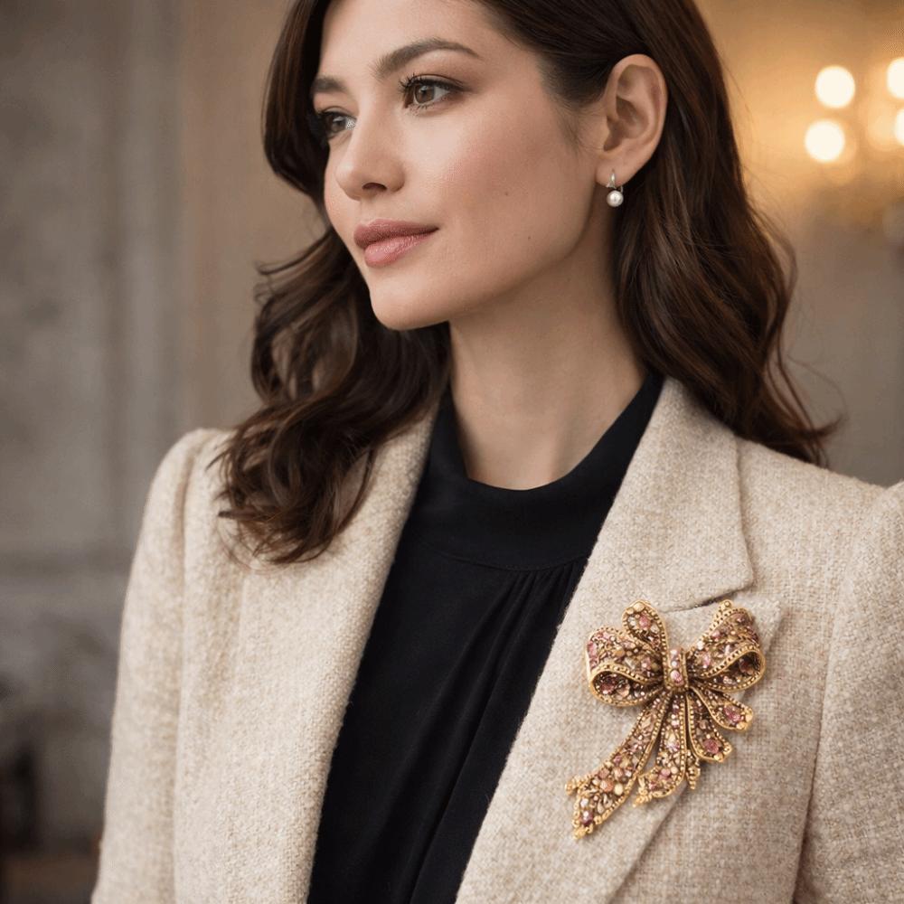 Luxury Rhinestone Bow Brooch Exquisite Bowknot Pin Fashion Corsage Decoration  Gift Giving