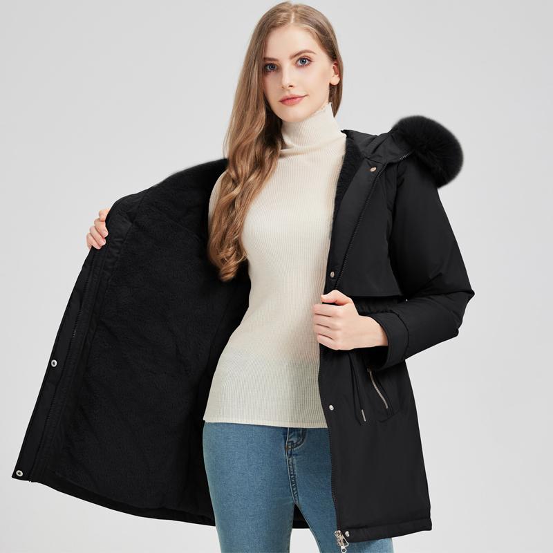 Fashion Winter Coat Female Long Parkas Hooded Faux Fur Collar Detachable Sleeves Loose Thick Warm Women's Jackets