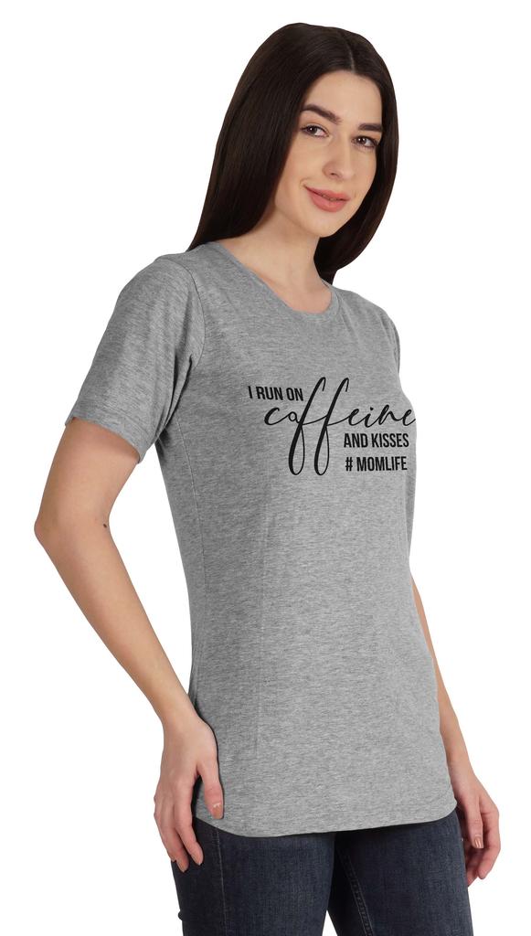 Inkmeso I Run On Coffeine And Kisses #Momlife Graphic Tshirt Short Sleeve