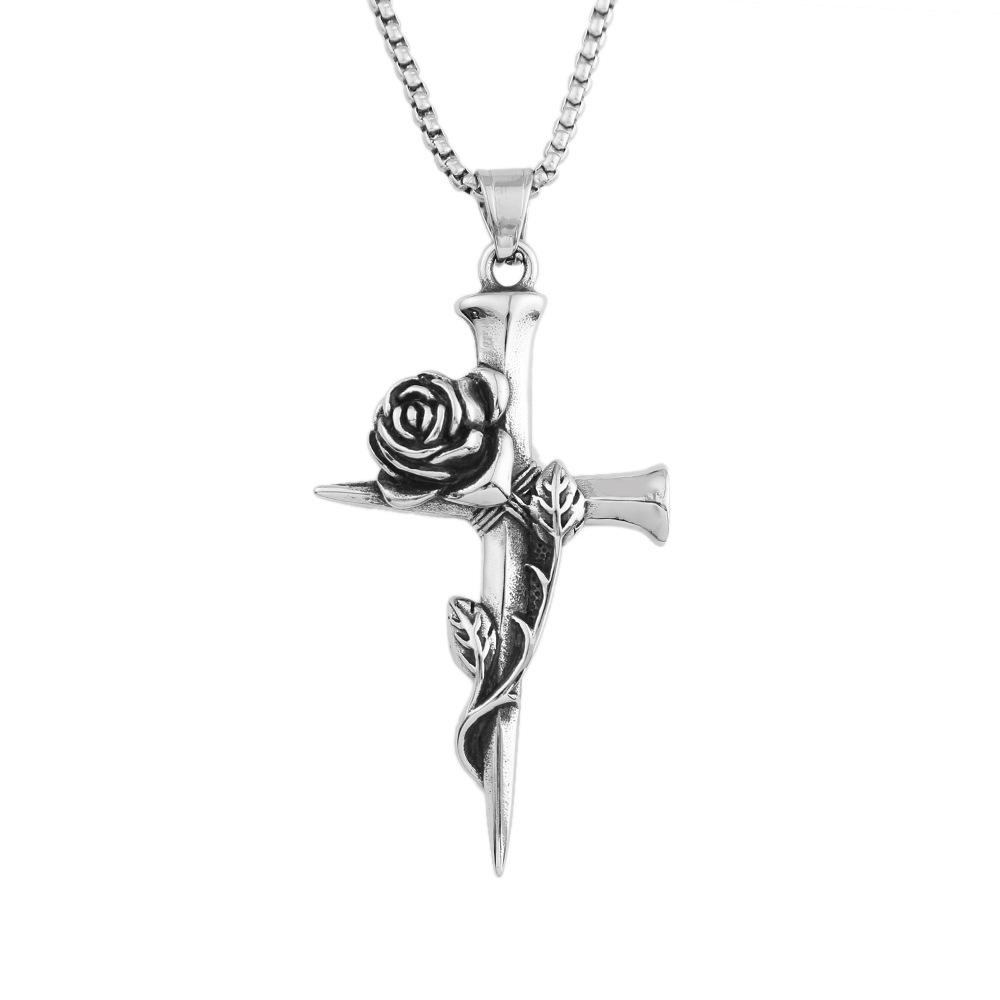 Explosive and Versatile Retro Niche Rose Cross Pendant Necklace