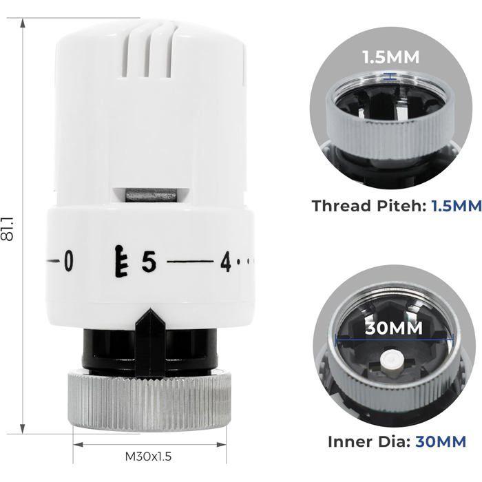 Vancoco robinet thermostatique radiateur et coude de reglage en equerre g12 (1521) - raccord etanche avec joint 1521 - kit thermo