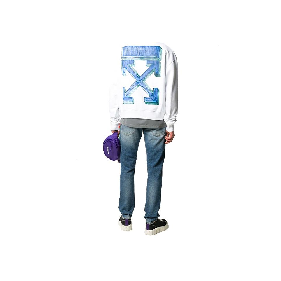 Off-White Marker Over Crewneck White/Blue Men Tops OMBA035E20FLE0020145