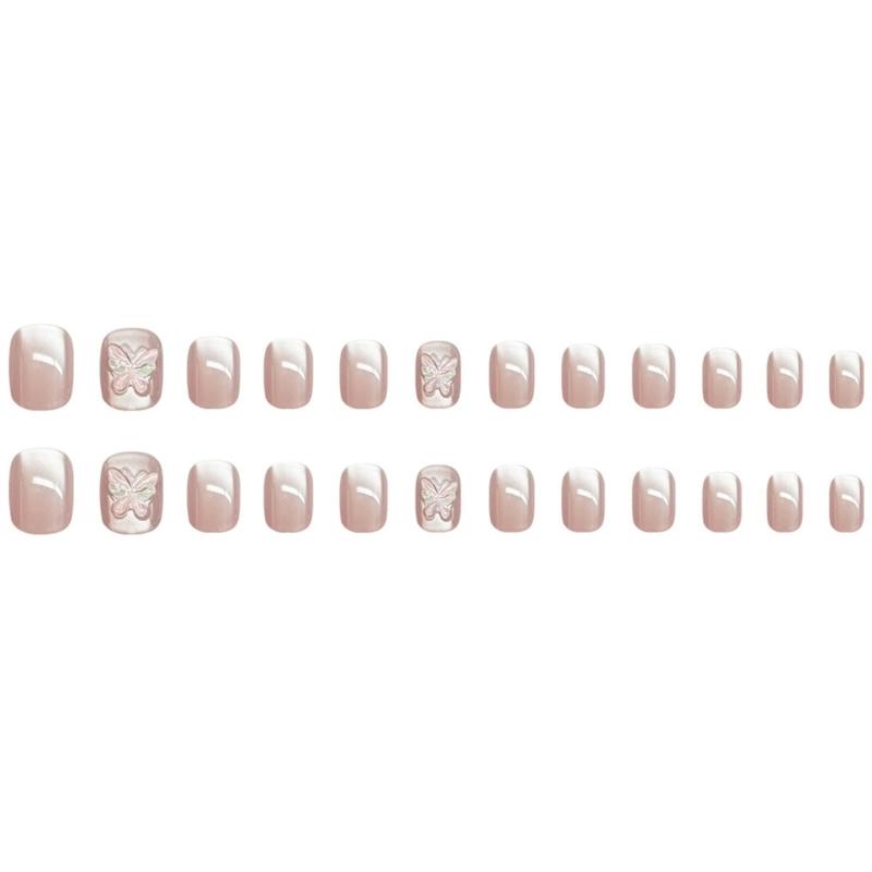 24 Pcs 3D Butterfly Press On Nail Cats Eye False Nail Glossy Acrylic Nail Elegant Full Cover Stick On Nail