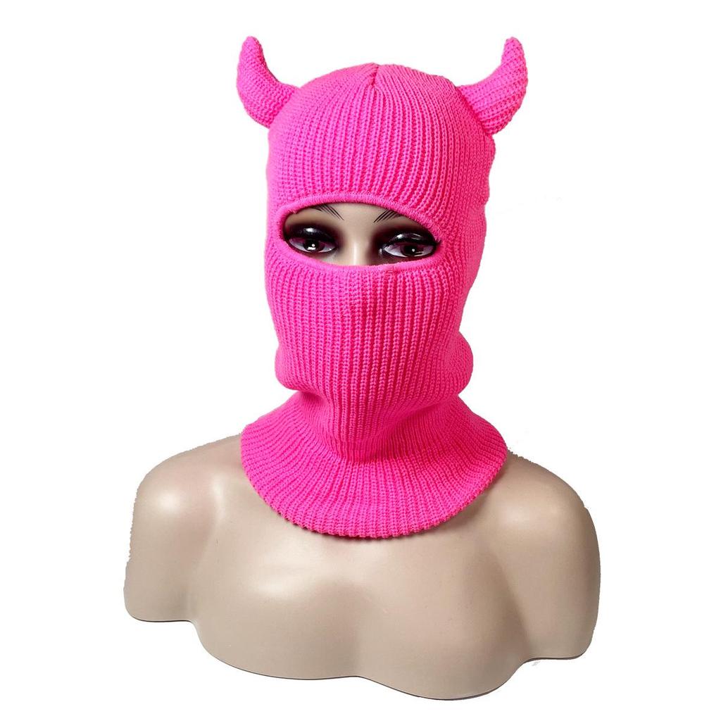 Cow Horn Hooded Knitted Halloween Cosplay Hat
