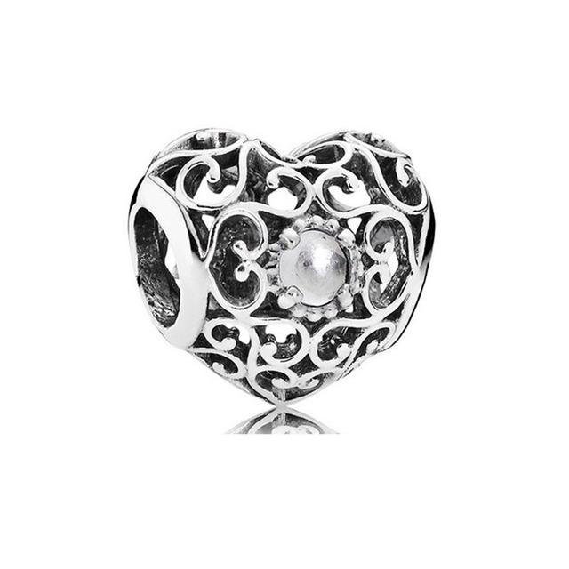 New 12 Month Birthday Stone Heart Openwork Charm Diy Fine Beads Fit Original Charms Silver 925 Bracelet Jewelry F357