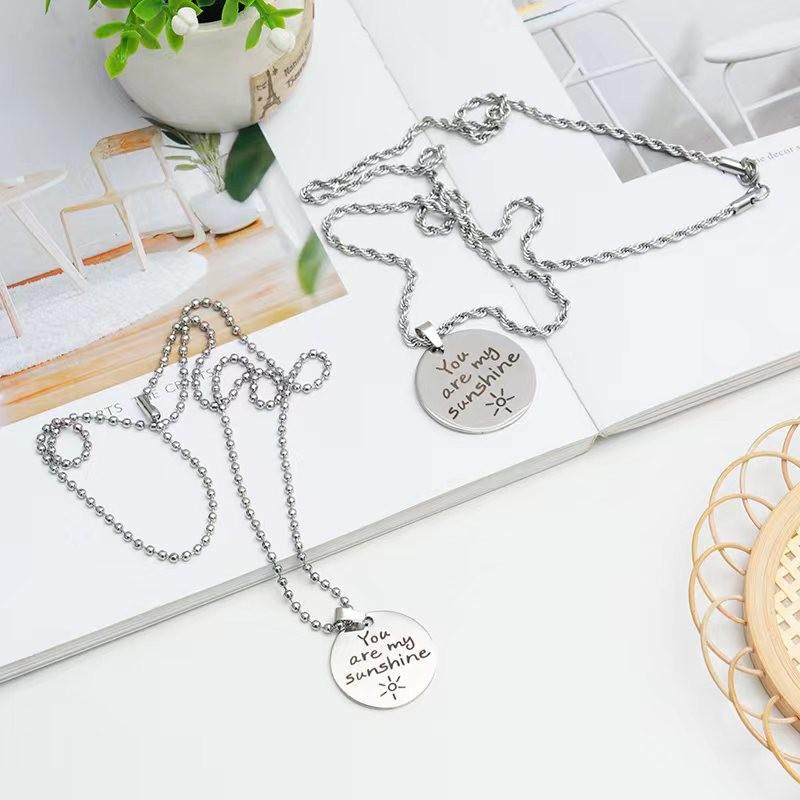 Round Engraved Stainless Steel Hip-Hop Necklace Pendant for Christmas Gift