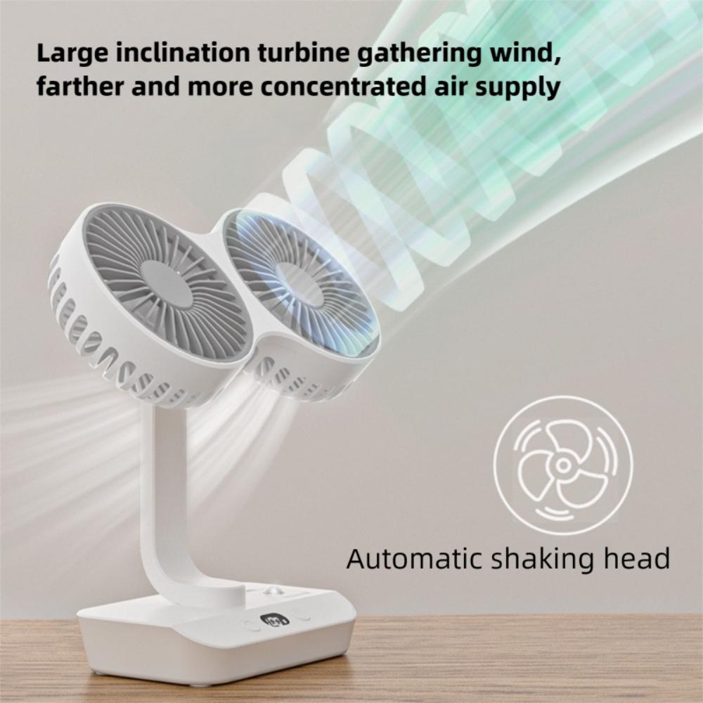 Fast Cooling Double Head Desktop Fan 4-Gears Wind Night Lights Portable Fan Household