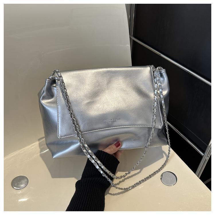 Faux Leather Crossbody Bag for Women Minimalist Chain Shoulder Handbag