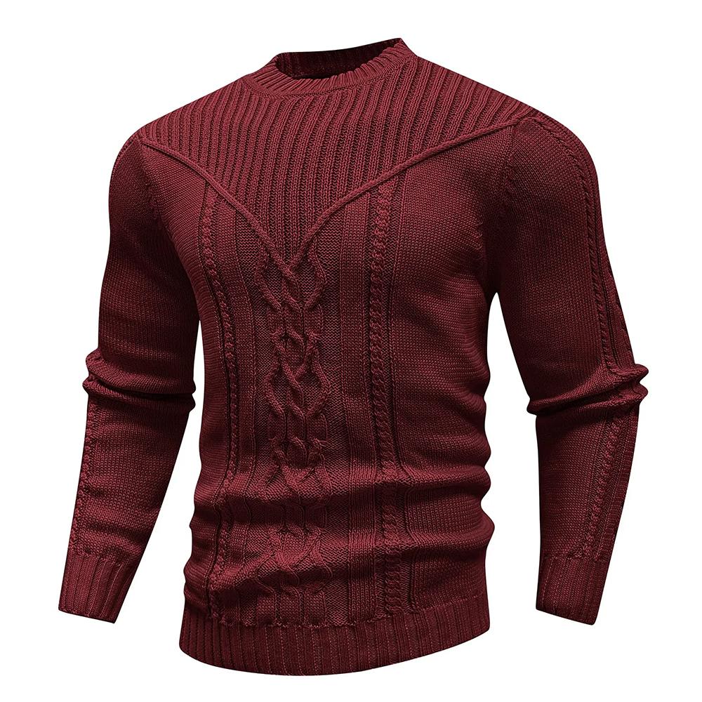 Men's Sweater Winter Crewneck Warm Sweater Casual Cable Knit Pullover Popular Soft Drop Shoulder Solid Knitted Top US Size