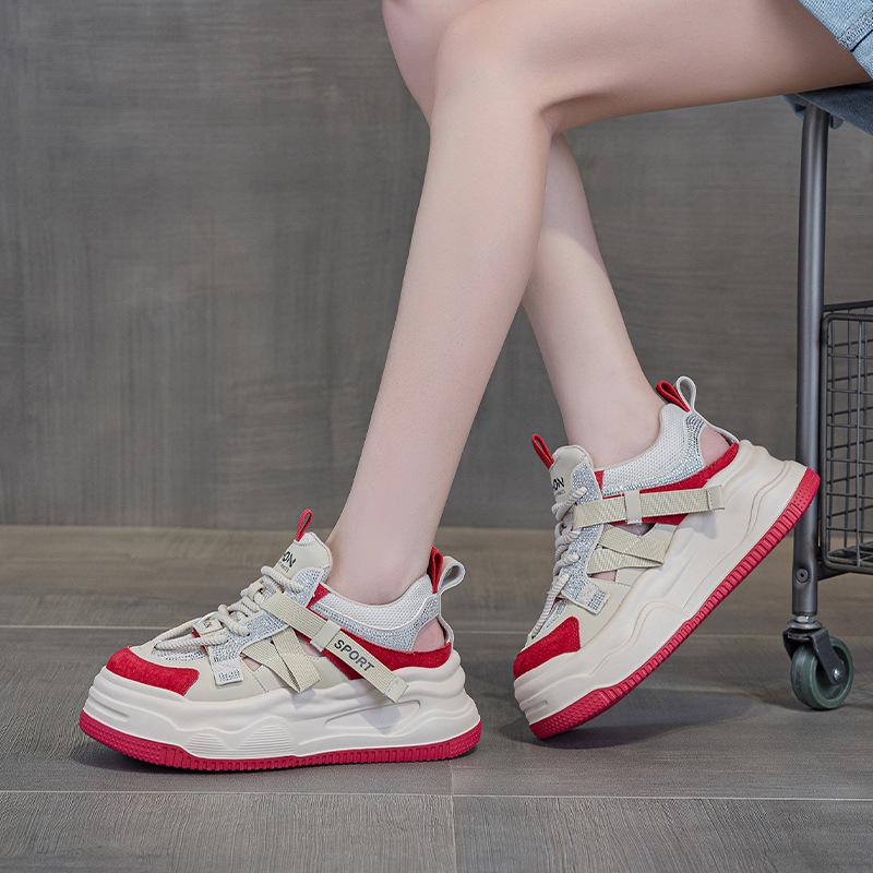 2523 leather casual shoes women's new summer new lightweight thick-soled heightening sports shoes color matching breathable board