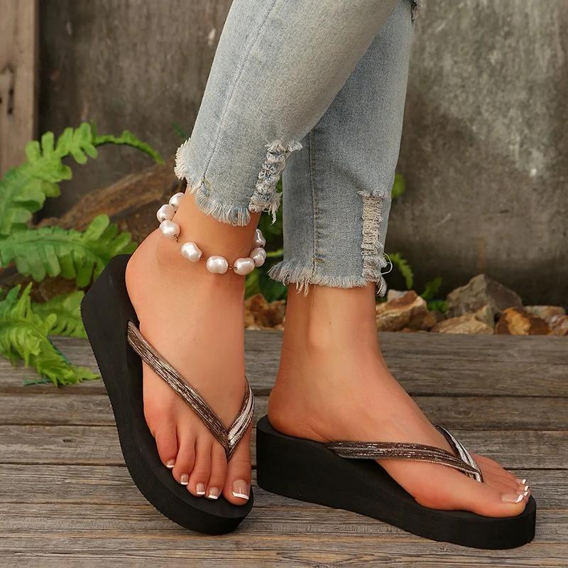 Fashion Simple Style Wedges Flip Flops for Women Summer Non Slip Platform Slippers Woman Outdoor Lightweight Soft Bottom Sandals Mujer