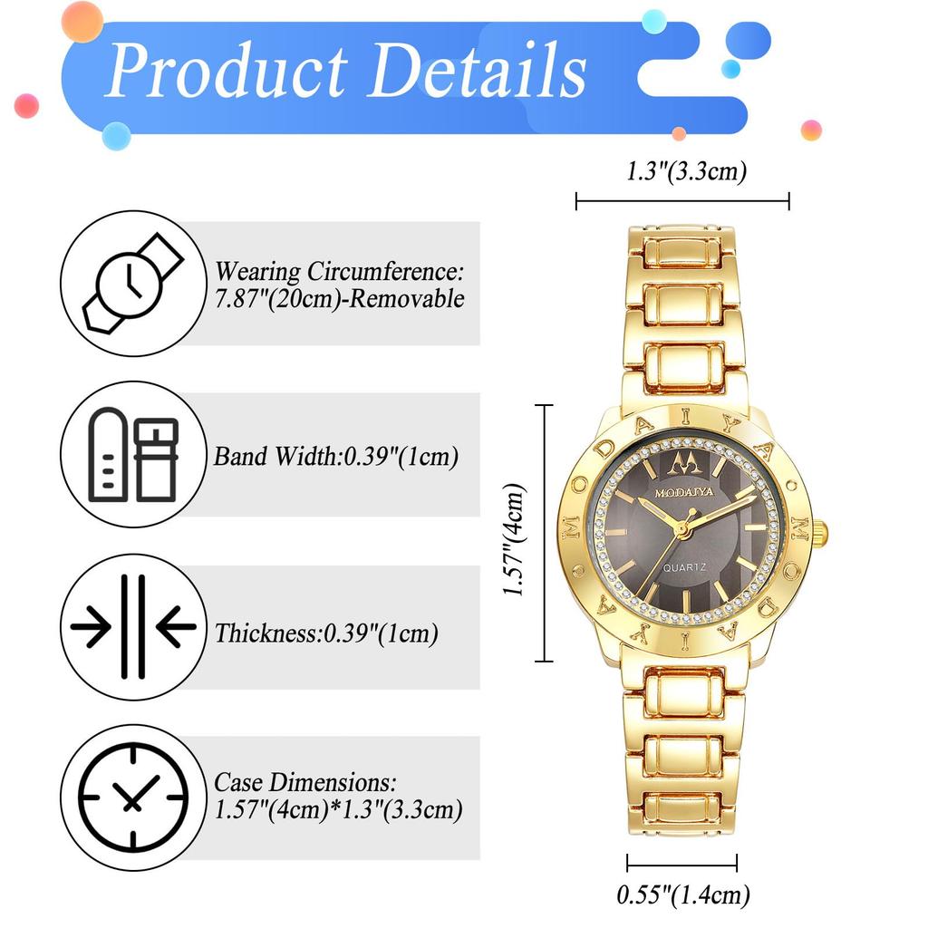 Sparkling Diamond Roman Analog Waterproof Quartz Fashion Accessory Perfect Gift for Day Ladies' Watch, Gold Cute, Stylish, Numerals, Display, Watch,