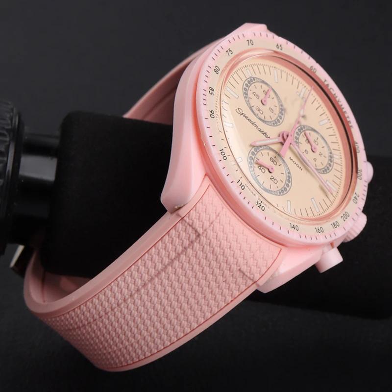 Cinturino Avanzato in Gomma per Orologi Rolex Omega X Swatch Joint MoonSwatch Constellation Sports Cinturino da 20mm Banda con Estremità Curva