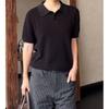 Polo Noir Homme Manches Courtes Tricoté Haut Décontracté Confortable Coupe Régulière Tenue Quotidienne Streetwear
