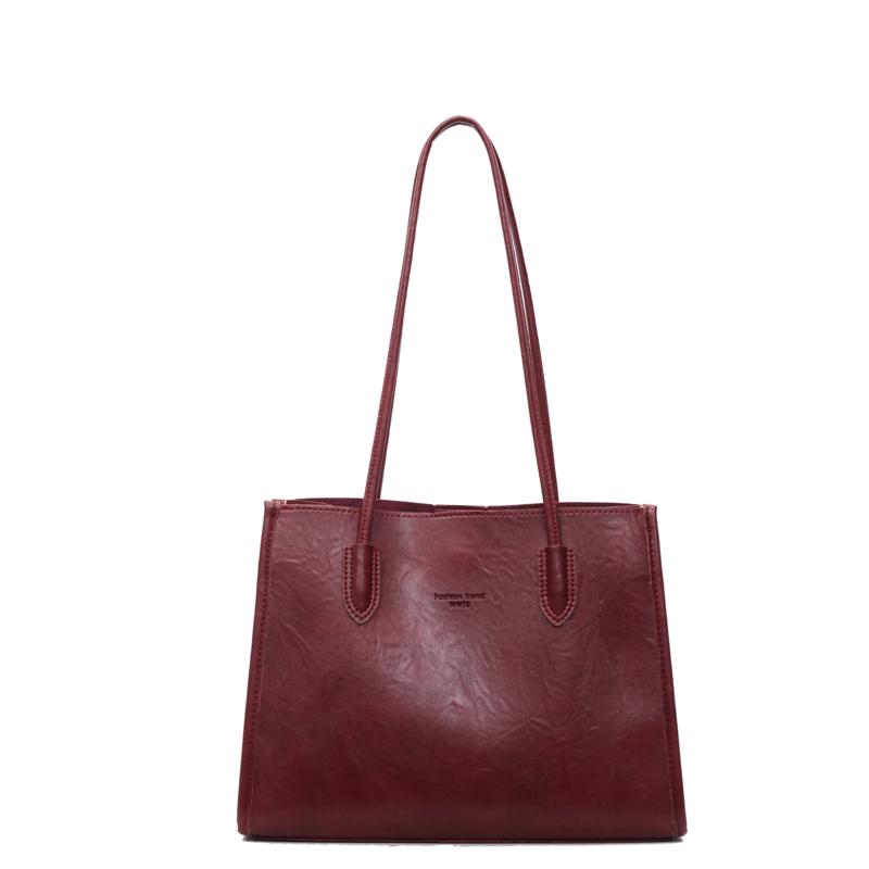 Structured Leather Tote Bag with Long Handle Large Capacity Everyday Fashion Shoulder Bag