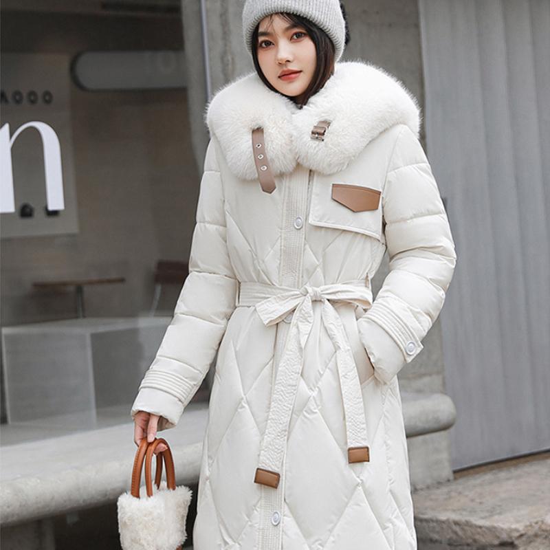 

Осенние длинные рукава утолщенные теплые пуховые пальто женские верхняя одежда повседневные офисные женские длинные пальто корейская мода новые зимние однотонные куртки L белый