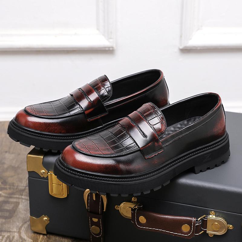 

Модная мужская деловая обувь Ле Фу лакированная кожа черная коричневая с тиснением обувь на один шаг комплект высокое качество официальная обувь размер 38-45 мужская обувь 38 коричневый