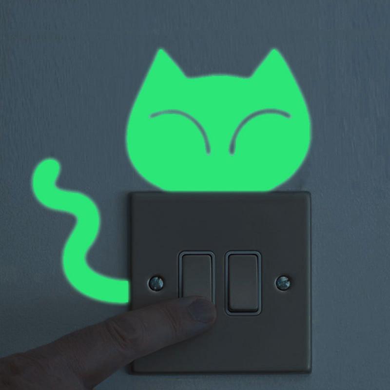 Cartoon Luminous Switch Sticker Glow In The Dark Wall Stickers Home Decor Kids Room Decoration Sticker Decal Cat Dog Home Decor