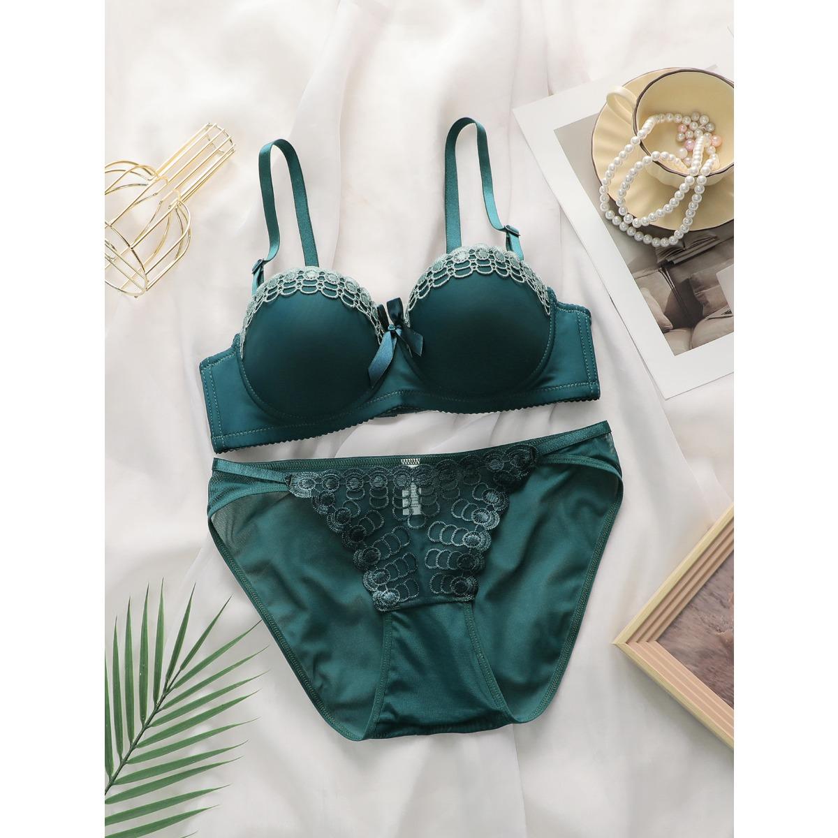 Mädchen Unterwäsche Set Bestickter Schmetterling mit Bügel Unterwäsche, Rutschfester Mode Damen Sexy BH XL black