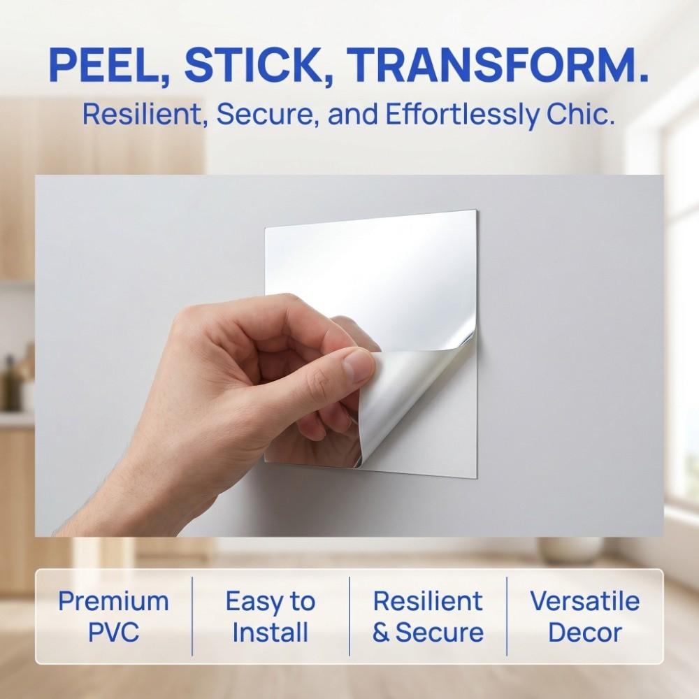 16pcs Sliver Self-adhesive Wall Mirror PVC Flexible Mirror Sheet  Home Renovation
