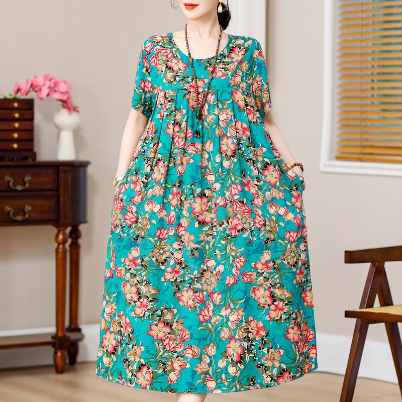 

Елегантні жіночі сукні великих розмірів. Повсякденна вільна вінтажна довга сукня з короткими рукавами 4XL