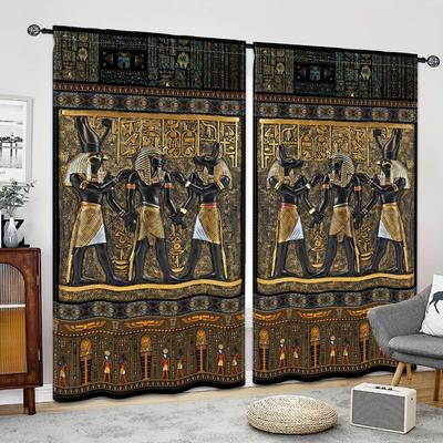 2 st Forntida egyptiska muralgardiner Kanalficka Dekorativ Tryckt Gardin Ljusfiltrerande Gardin För Kök Vardagsrum Kontor