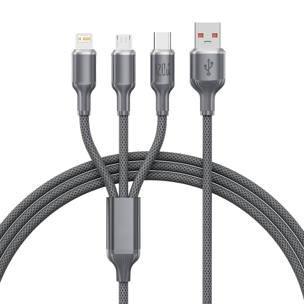 3 In 1 USB Charger Fast Charging Cable Type C Micro LIGHTNING Multi Charger Cable for iPhone Huawei Samsung Nylon Braided Cord