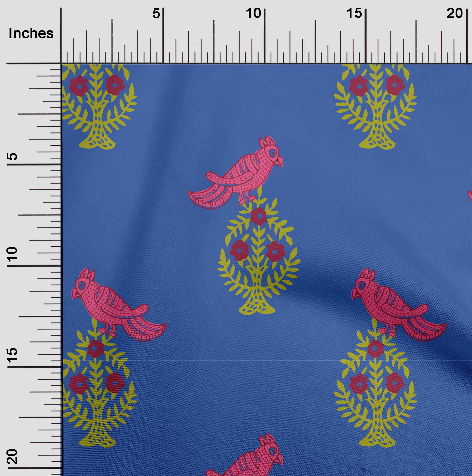 

oneOone Cotton Flex Fabric Leaves|Bird & Floral Block Print Sewing Fabric BTY 40 Inch 42 Inch - Viscose Chiffon королівський синій колір