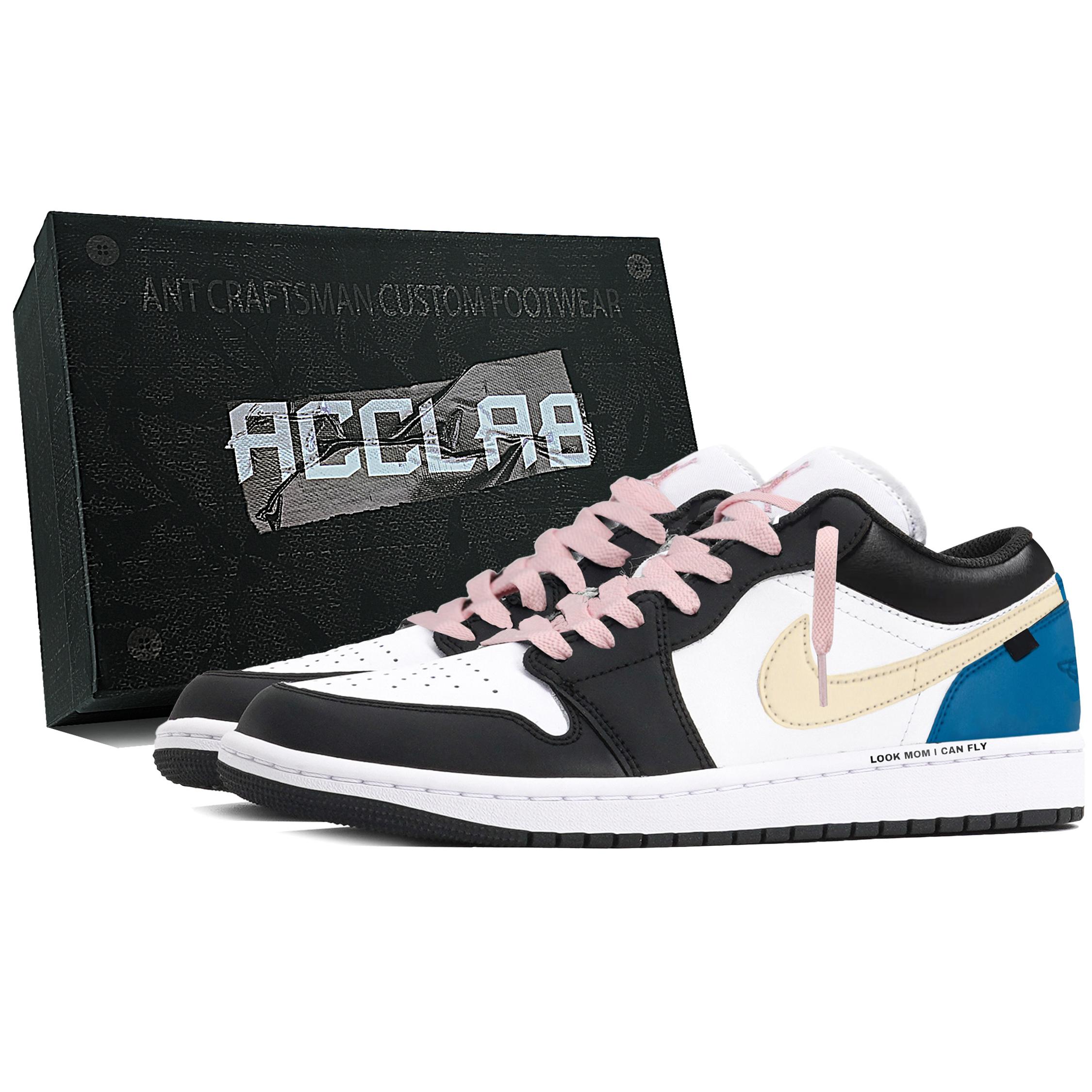 

Jordan 1 Cushioning Low top Vintage Basketball Shoes Unisex Black Blue DC0774-101(Team349--) 37.5