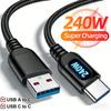 USB Type-C Cable 240W LED Digital Display Quick Charging Data Line USB A To C Sturdy Nylon Braided Wire Cord for IPhone Samsung