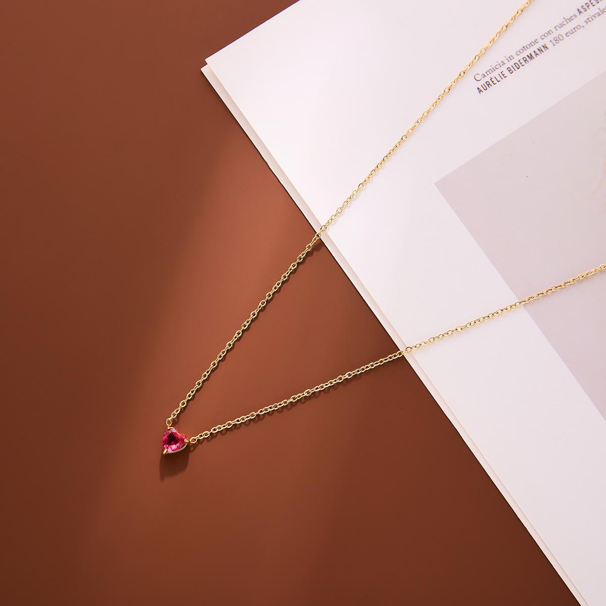 Cross-Border New Stainless Steel Love Zircon Birthstone Necklace 18K Heart-Shaped Link Chain with Twelve Birthstone Clavicle 18inches(45.72cm)&Necklace