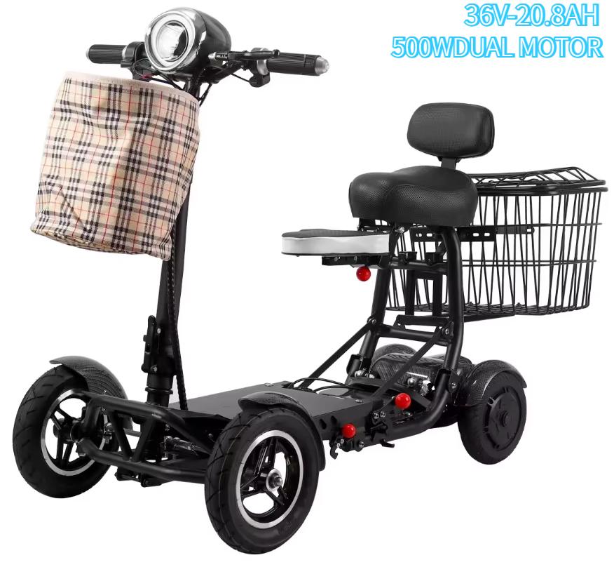2026 EU Neues Modell 500W 36V 20,8Ah Elektroroller mit vier Rädern für Senioren Maximale Geschwindigkeit 40 km/h Faltbarer Elektroroller