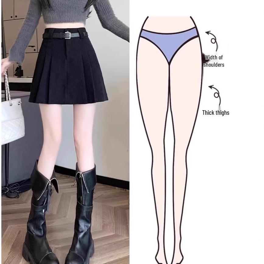 

A-line High Waist Woolen Corduroy Pleated Skirt for Women - Autumn/Winter 2024 - Anti-exposure Shorts Design Versatile Half-Body Skirt L