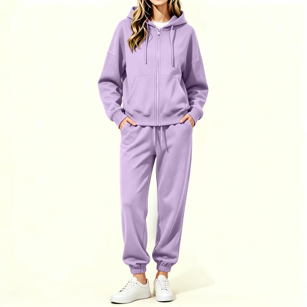 Women's Lined Zip Up Hoodie and Wide Leg Pants Set Casual Loungewear