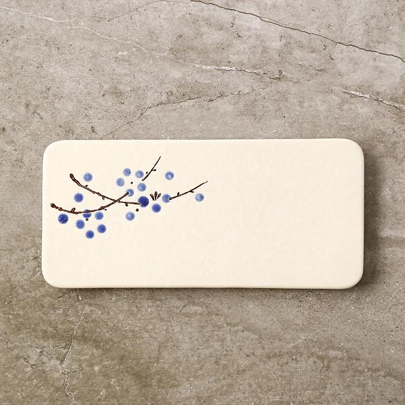Japanese Ceramic Sushi Plate Rectangular Home Dining Dish Fruit Tray Plum Blossom Design