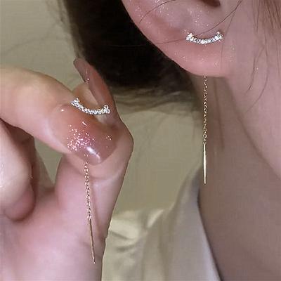 Trendige Lange Draht Quaste Fadenkette Climb Stern Herz Perlen Anhänger Hängeohrringe Damen Strass Accessoires Schmuck