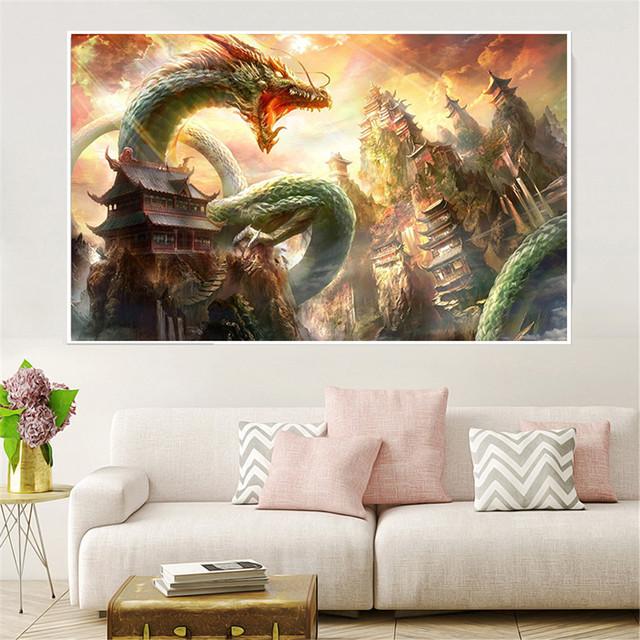 

Абстрактная картина маслом, настенное искусство, китайский постер с драконом, винтажные холсты, картины для гостиной, домашний декор 21cm×30cm NoFrame