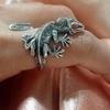 Bague vintage argentée en forme de lézard pour homme et femme, bijou tendance style hip-hop rock, idéal comme cadeau