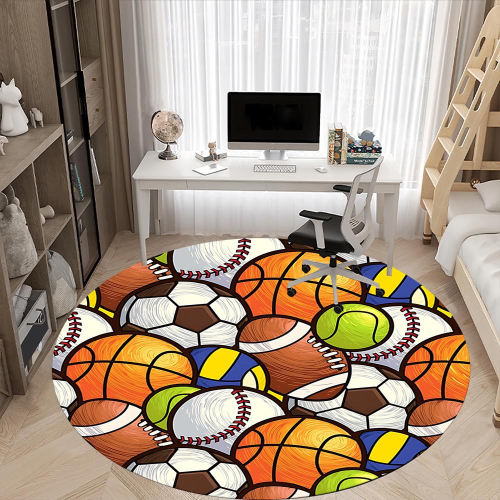 1PC Sports Balls Office Round Area Rug, Indoor Mat Suitable ForOffice, Under Office Chairs Bedroom Living Room Home Decor, Room Deco, D032