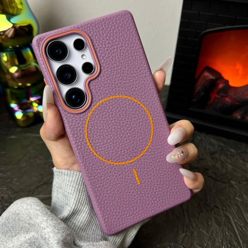 Lychee Pattern Suitable for Samsung S25 Ultra Simple Soft Shell Magnetic Suction Phone Case Samsung S25 Skin Sensing S24 Anti Slip Shell