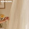 1 Stück NAPEARL Beige Tüll Französisch Retro Jacquard Rüschenkante Transparenter Vorhang für Wohnzimmer Schlafzimmer Balkon Fenster Heimdeko