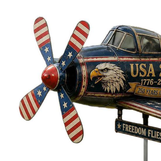 Yousheng USA 250th Vintage Plane Wind Spinner, 1776 2026 Patriotic Helicopter Windmill Stake with Spinning Propeller, 2D Outdoor Metal Airplane