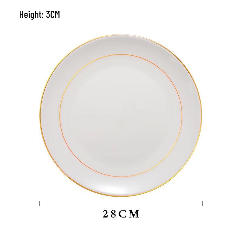 Zhaoran 11-inch European Style Bone China Dinner Plate with Double Gold Line