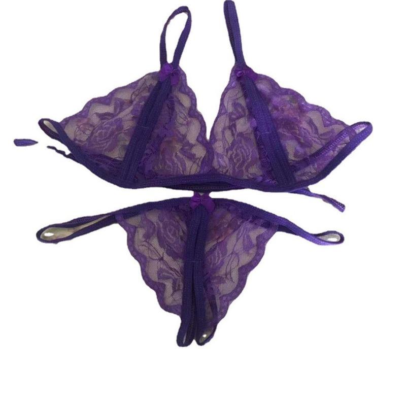 Sex Panties Sexy Three-point Lace Temptation Perspective Bikini Women's Open Panties Sex Underwear Set Free