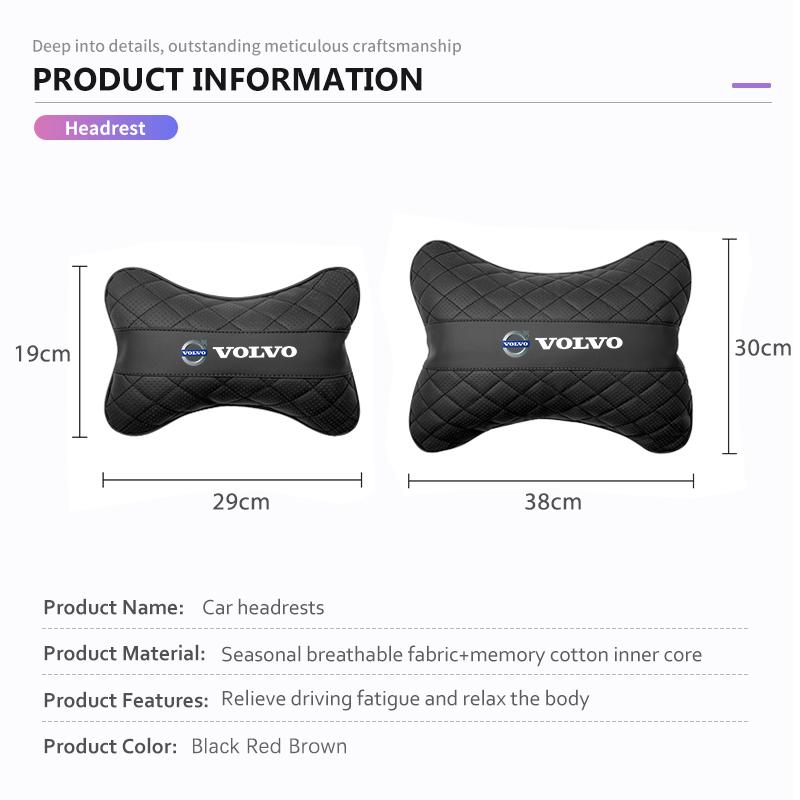 AAKC1 Car Headrest Neck Pillow Lumbar Support Cushion Suit Auto Accessories For Volvo Xc60 Xc90 V40 V60 S60 V50 V90 S80 C40 XC40 V70