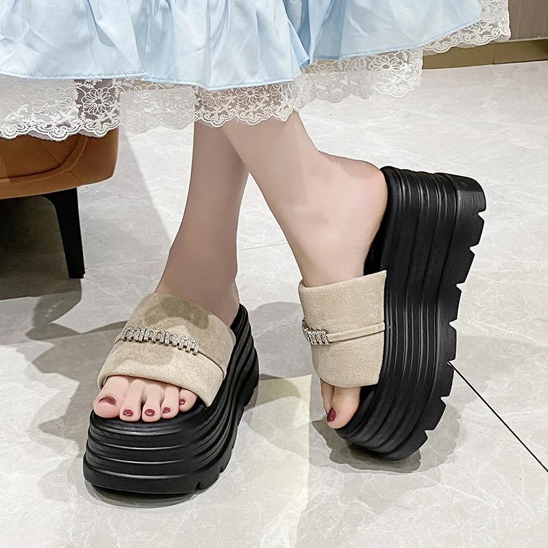 Fashion 8CM Summer Beach Sandals New 2025 Women Wedge Heels Slippers Ladies High Platform Chunky Slides Woman Outdoor Casual Flip Flop