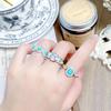 Court Style Two-Color Imitation Turquoise Daisy Open Ring Light Luxury Niche Retro Design High-End Sense Stacked Ring