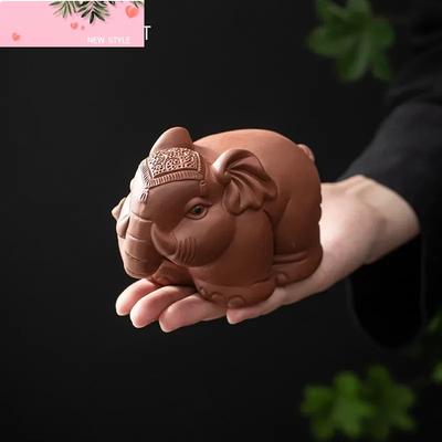 Chinese Purple Clay Tea Pet Good Luck Handmade Elephant Sculpture Crafts Animal Statue Ornaments Desktop Decors Tea Set