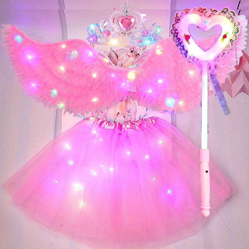 Children's Glowing Angel Wings with Colorful Neon Lights for Mid-Autumn and Halloween Festival Performances