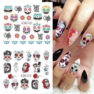 12pcs Halloween Nail Sticker Skull Witches Pumpkins Nail Decals Manicure Decor For Nail Salons Diy